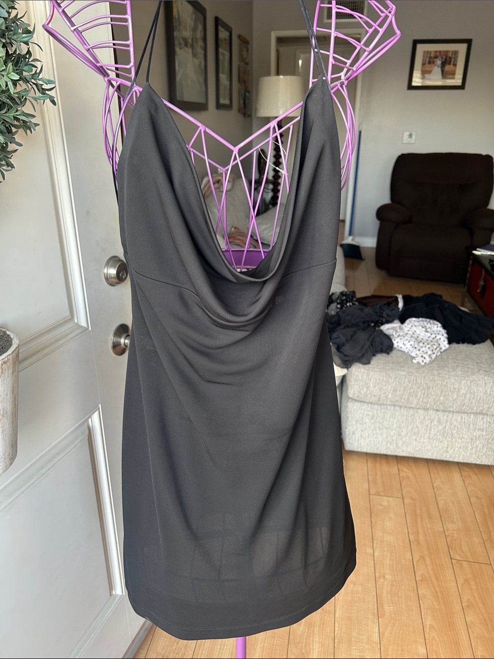 Vintage Black Slip Dress with Cowl Neck